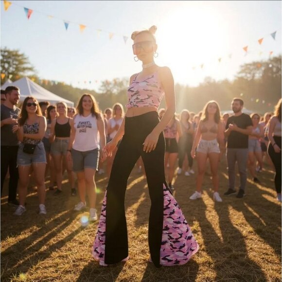 Snowflake Cadet Flare Jeans Camouflage Print Panels by Sugar Thrillz –Riot Bloom - Picture 3 of 3